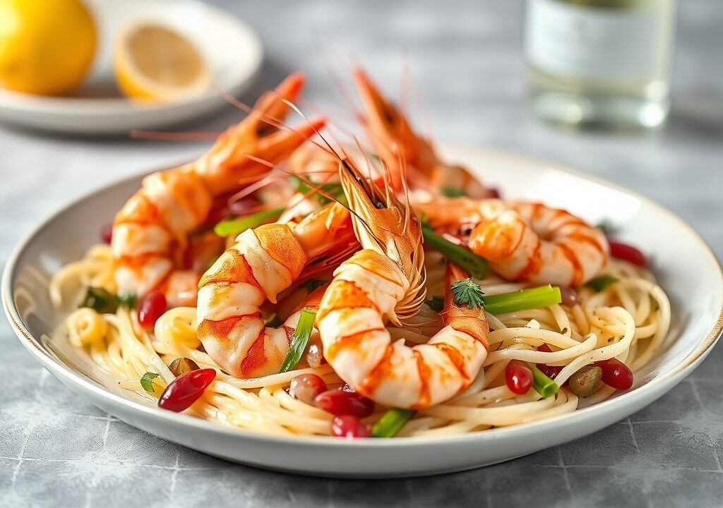 Scampi’s escarienne op een bedje van (zieopm), AI-gegenereerde illustratie