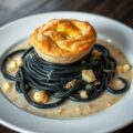 Scampi-soufflé op zwarte pasta