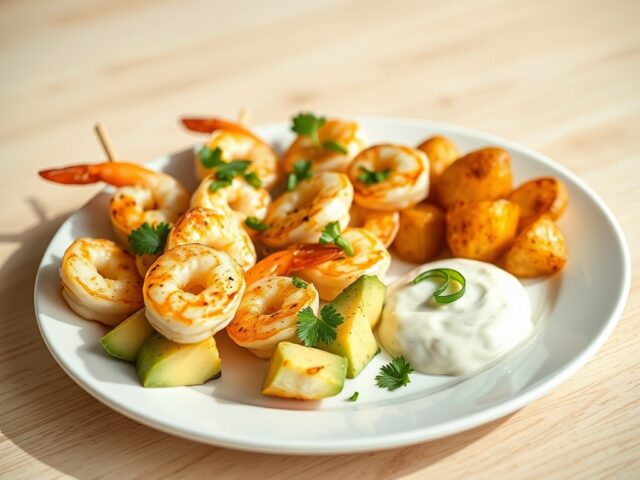 Scampibrochettes met avocado’s