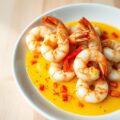 Scampis met saffraansaus en paprika