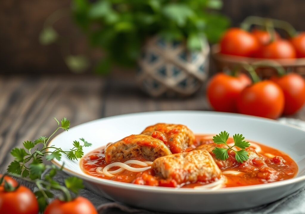 Scharfilets in tomatensaus — AI-gegenereerde illustratie