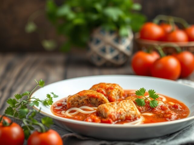 Scharfilets in tomatensaus — AI-gegenereerde illustratie