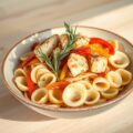 Schelpjes met paprika en zwaardvis