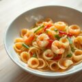 Schelppasta met gembergarnalen