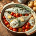 Schelvis in de oven met rozemarijn en kerstomaatjes