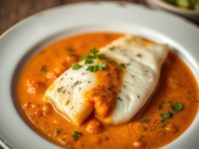 Schelvisfilet in tomaten-roomsaus: