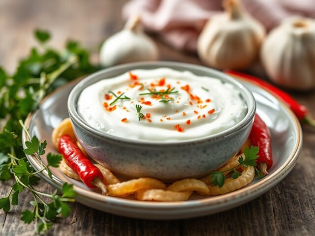 Scherp en fris yoghurt kruidensausje — AI-gegenereerde illustratie