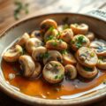 Scherpe witte wijnchampignons met knoflook