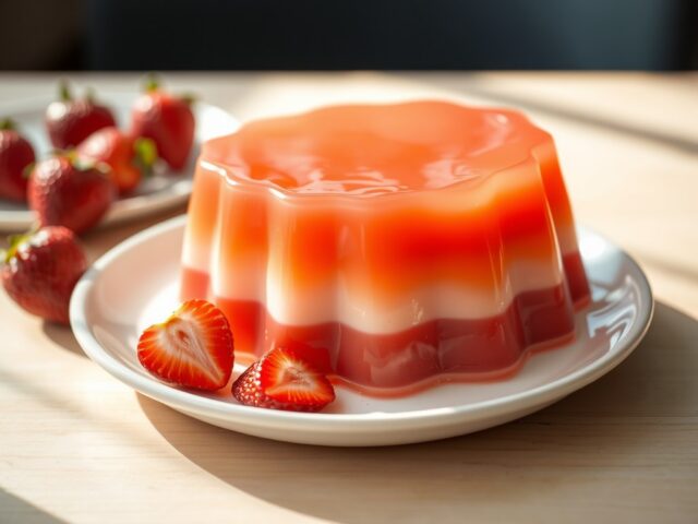 Scheve aardbeien-sinaasappelpudding