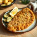 Schnitzel, citroen en courgette