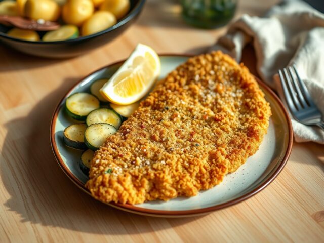 Schnitzel, citroen en courgette