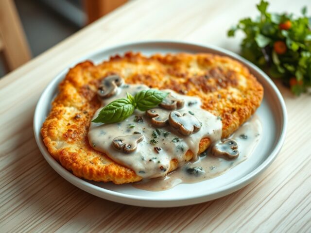 Schnitzel met paddestoelenroomsaus