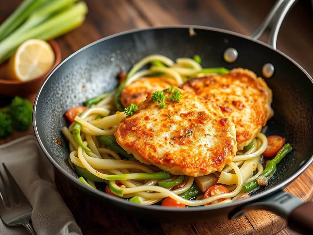 Schnitzel met zoete witlof, AI-gegenereerde illustratie