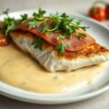 Scholfilet met parmaham,rucola en saffraansaus