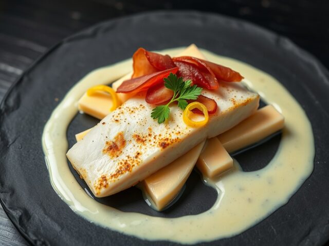 Scholfilet met schorseneren en ganda ham