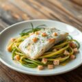 Scholfilet met tagliatelle en zalmsnippersaus