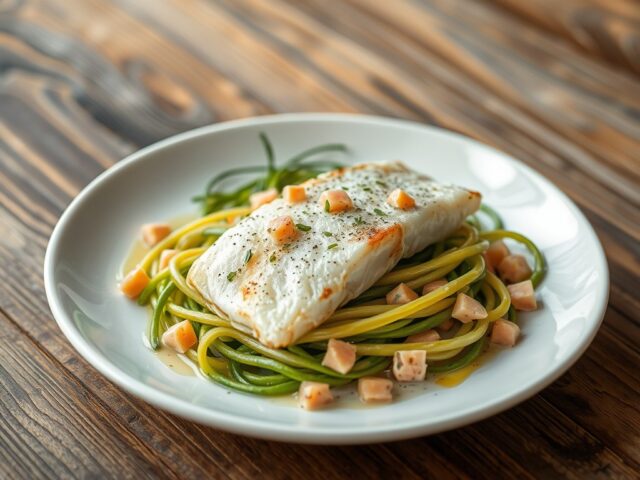 Scholfilet met tagliatelle en zalmsnippersaus