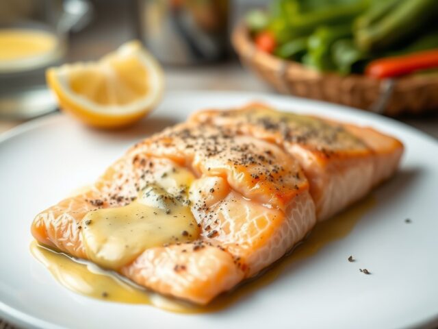 Schotse zalm met mosterdboter.