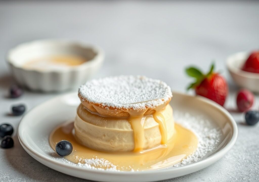 Schuimberg in zabaglionesaus, AI-gegenereerde illustratie