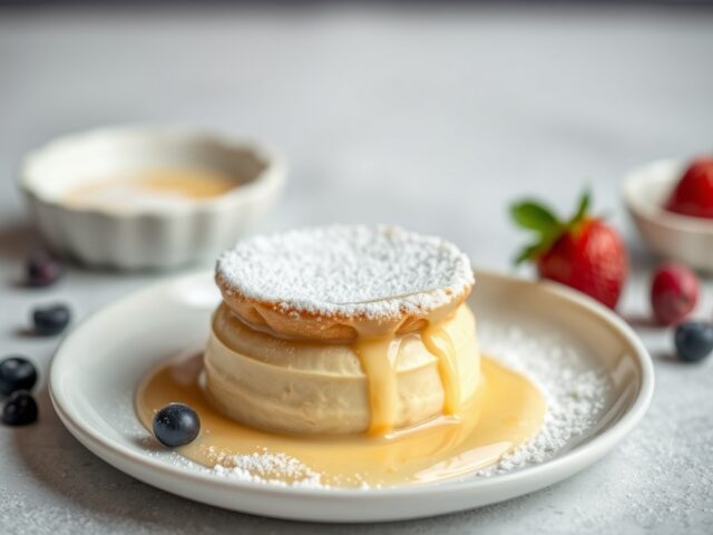 Schuimberg in zabaglionesaus — AI-gegenereerde illustratie