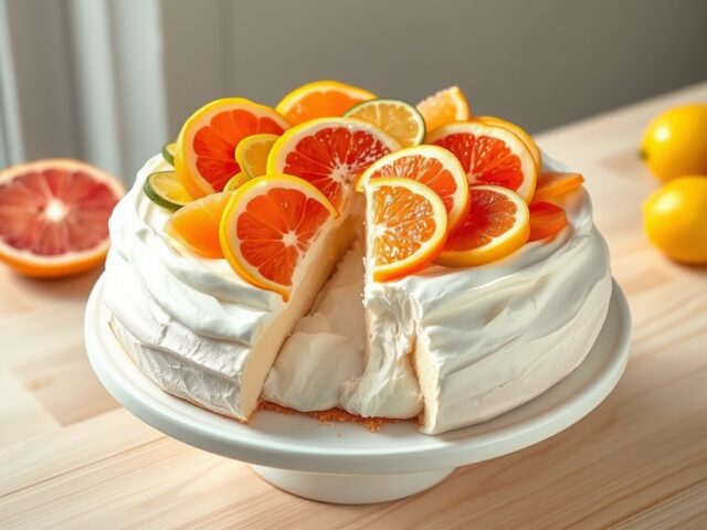 Schuimtaart met citrusvruchten