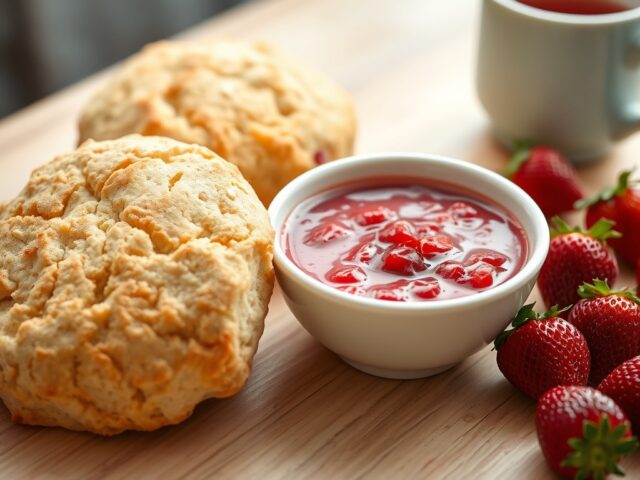 Scones met aardbeiensoepje