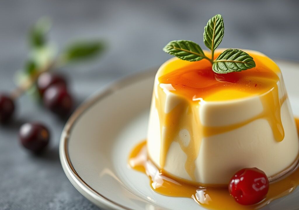 Semifreddo van olijfolie met gelei van Cabernet-sa, AI-gegenereerde illustratie