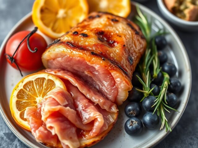 Serranoham met ananas en blauwschimmelkaas — AI-gegenereerde illustratie