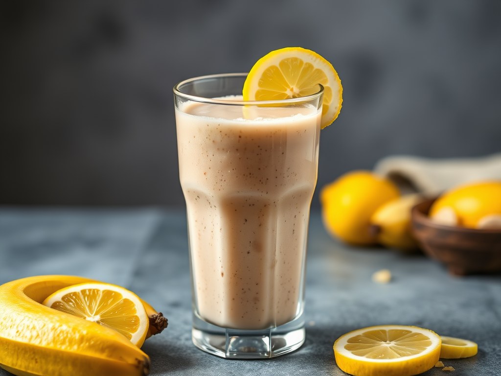 Shake met banaan en citroen, AI-gegenereerde illustratie