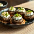 Shi-take gevuld met Boursin, lente-ui en sesamzaad