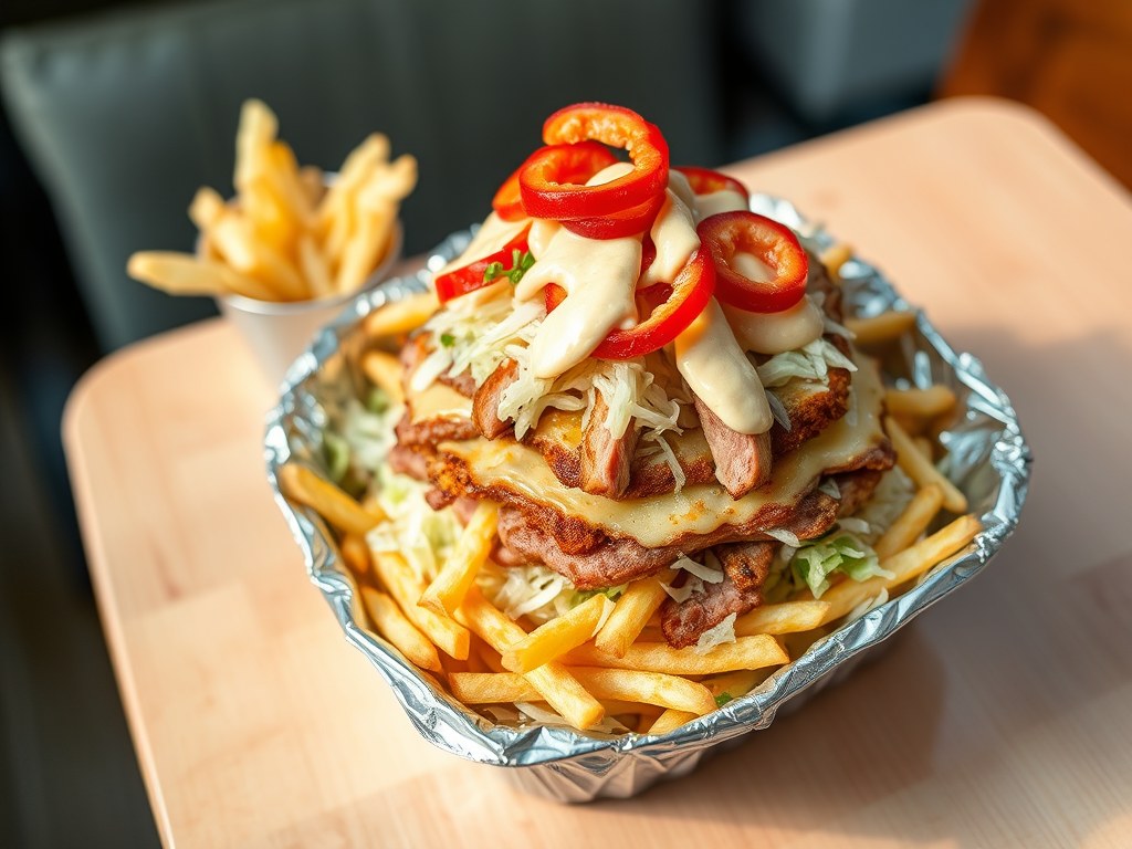 Shoarma kapsalon, AI-gegenereerde illustratie