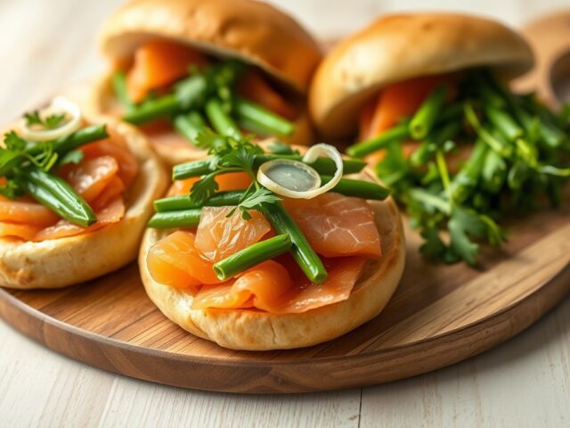 Shoarmabroodjes met haricotsverts en zalm