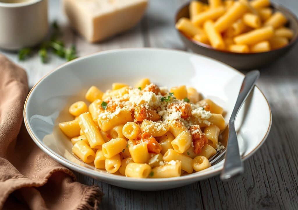 Simpele macaroni met kaas, AI-gegenereerde illustratie