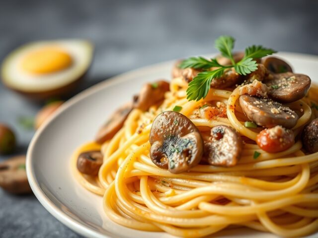 Simpele spaghetti carbonara (zonder ei) — AI-gegenereerde illustratie