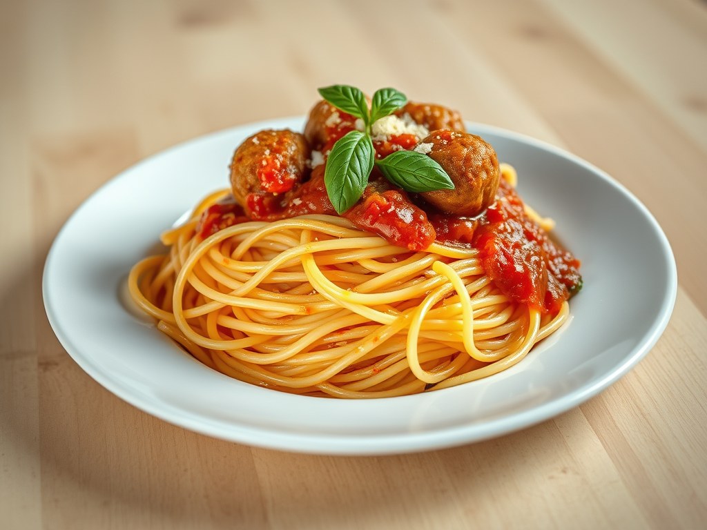 Simpele spaghetti met ballen, AI-gegenereerde illustratie
