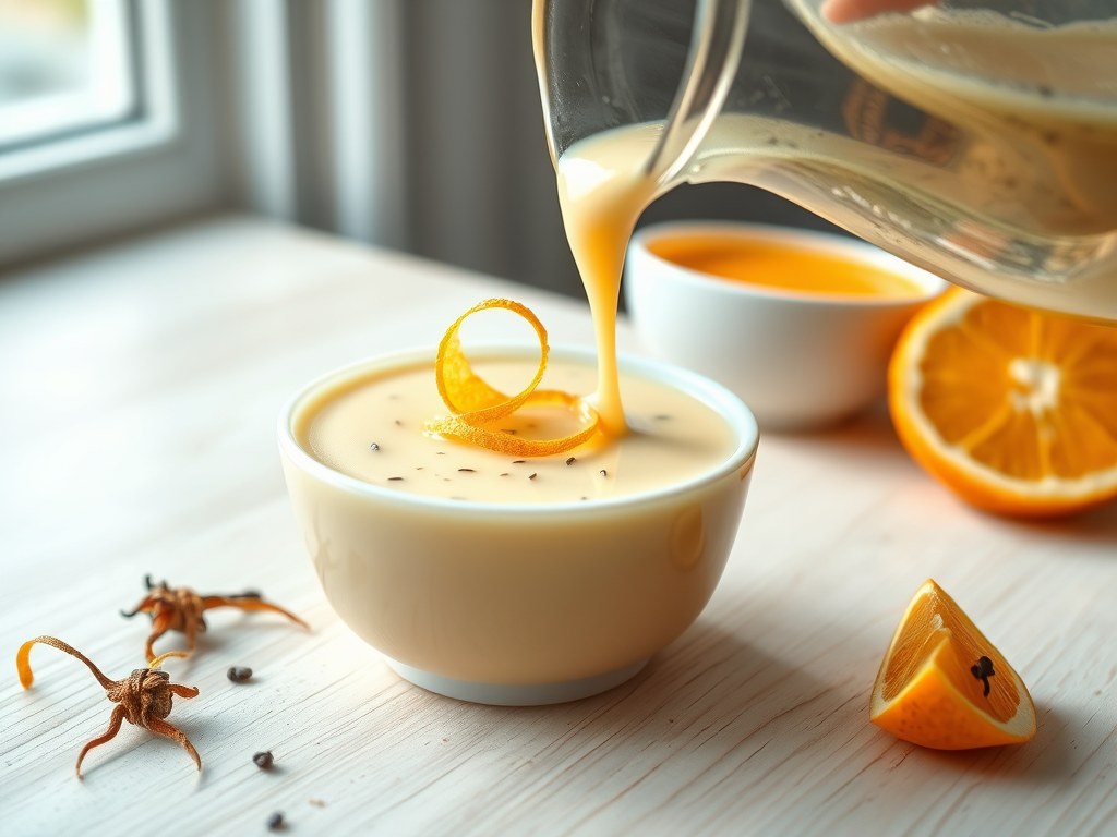 Sinaasappel Creme anglaise, AI-gegenereerde illustratie