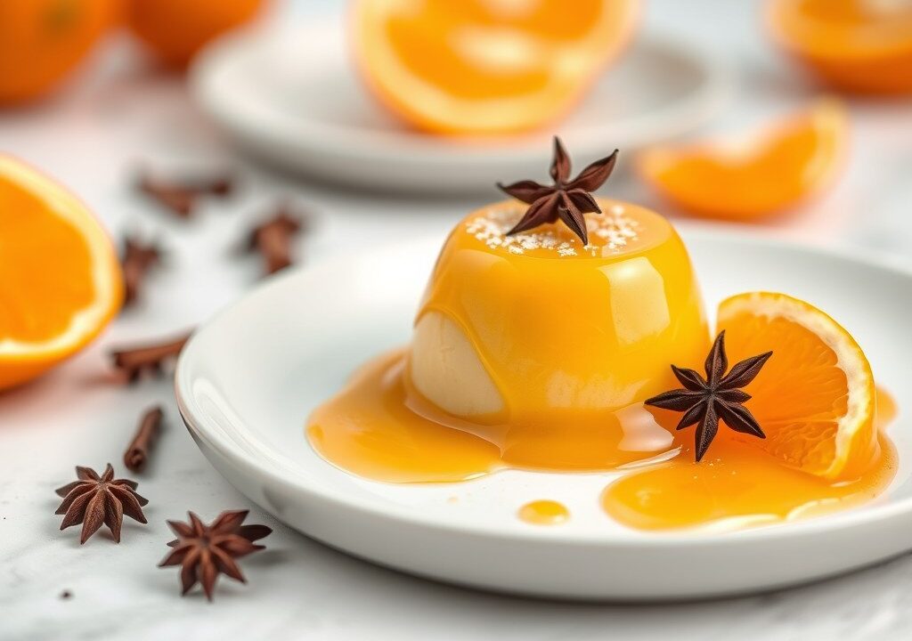 Sinaasappel-kruidnagel bavarois met (zie opm), AI-gegenereerde illustratie