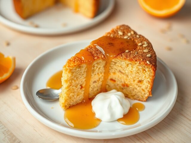 Sinaasappel-lavendelcake met amandelstroop