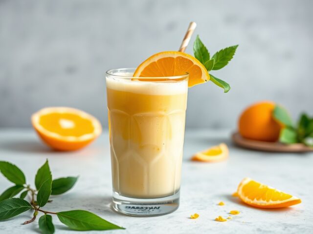 Sinaasappel- mango-shake — AI-gegenereerde illustratie