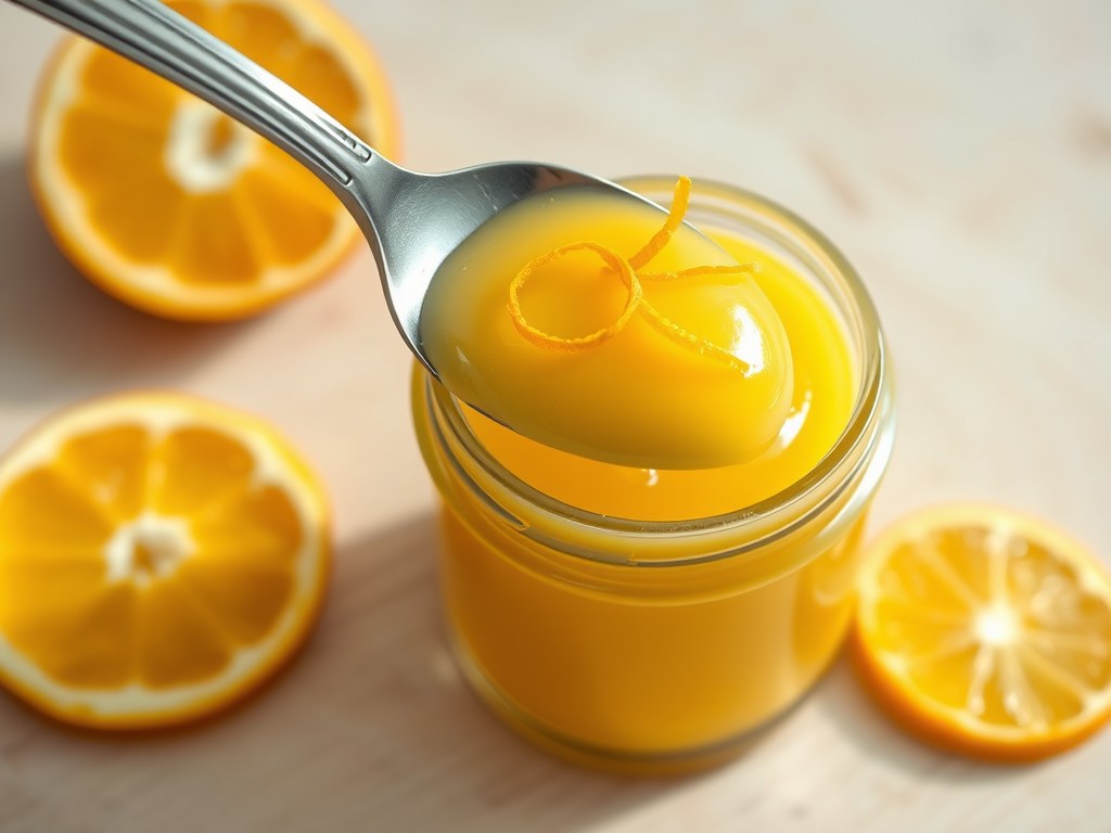 Sinaasappelcitroen-curd, AI-gegenereerde illustratie