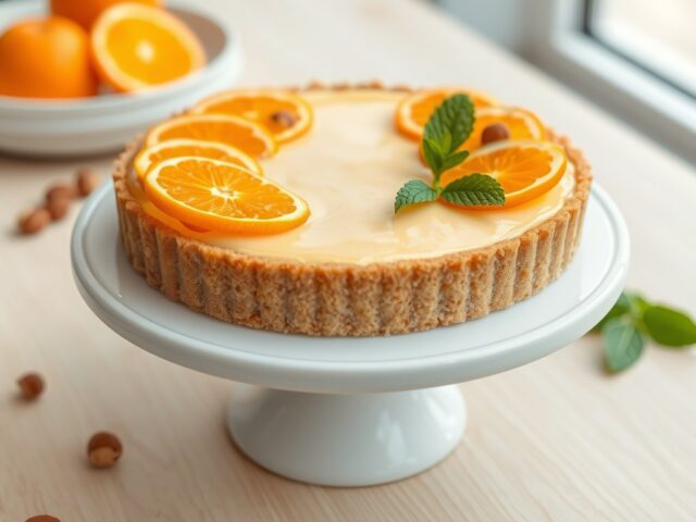 Sinaasappelmoussetaart met een biscuitbodem