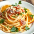 Sinaasappelpasta met waterkers