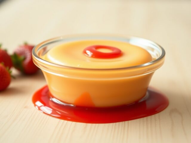 Sinaasappelpudding met aardbeiensaus