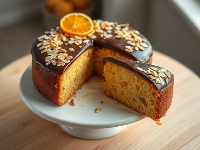 Sinaasappeltaart met chocoladeglazuur