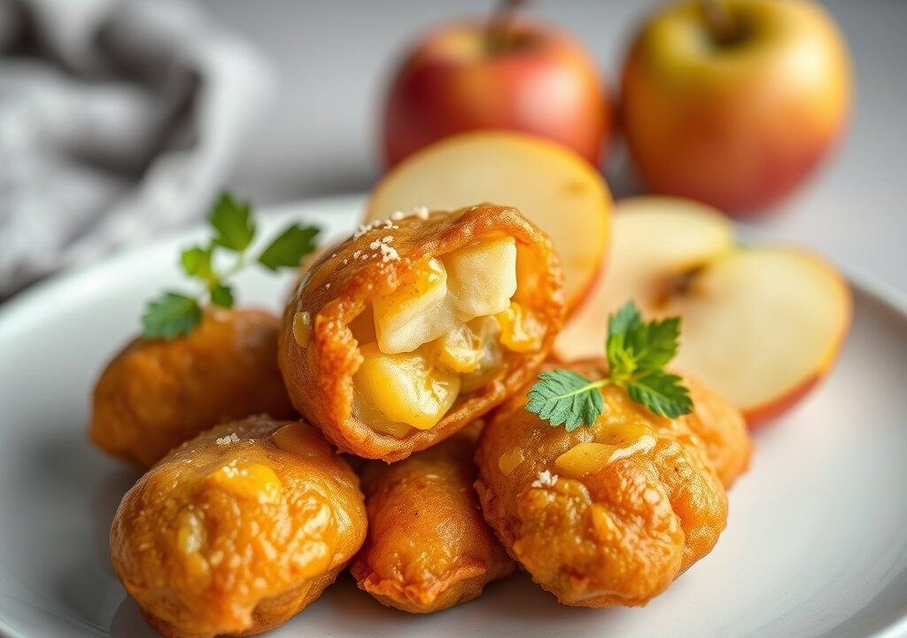 Sint-jacobsnoten met witloofcurry en appelen, AI-gegenereerde illustratie