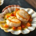 Sint-jakobsschelpen en gerookte zalm met saffraan