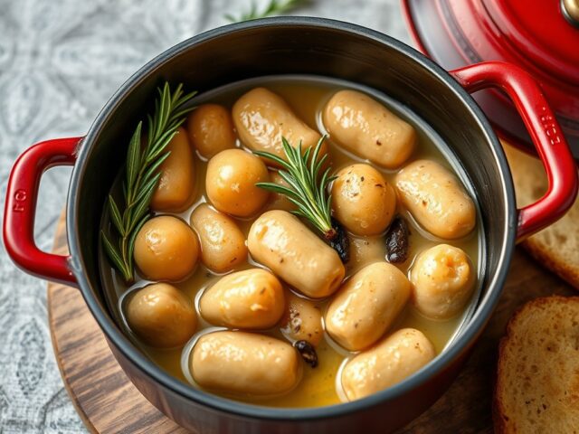 Sjalotten in de weckpot met olijfolie en kruiden