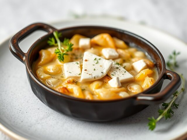 Sjalottenbouillon gegratineerd met roquefort
