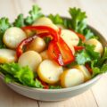 Slaatje met gepelde gekookte aardappelen