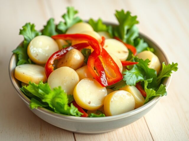 Slaatje met gepelde gekookte aardappelen